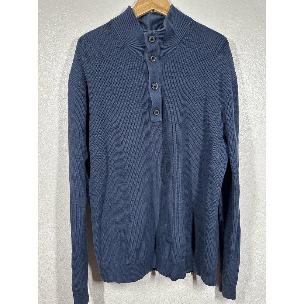 Banana Republic Sweater Mens‎ Extra Large Blue Mock Neck Button Henley Ribbed